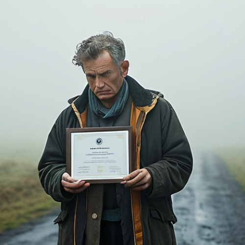 Home 7 **Prompt:** A thoughtful photographer, slightly overwhelmed, holding a photography certificate. They stand at a subtle visual crossroads or in a soft, ethereal mist, symbolizing uncertainty and the vast potential ahead. A single, small guiding light or path emerges from the mist, hinting at the first step. Soft, contemplative lighting, shallow depth of field.
